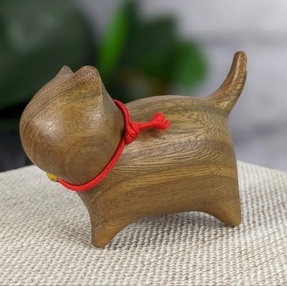 Wooden hand carved cat statue figurine kitty light brown wood color - Picture 1 of 6